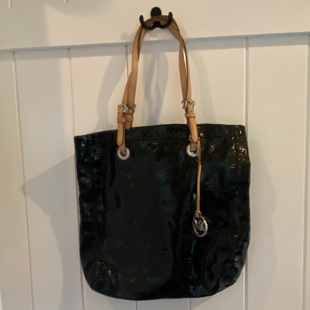 Michael Kors black patent leather tote